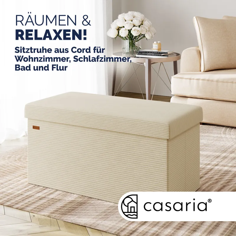 Casaria® Sitzbank Beige Cord 76x38x38cm MDF faltbar – Produktbild 2 von 2
