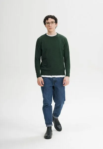 MELA MELA Feinstrick Pullover Style HIMAL aus 100% Bio-Baumwolle, Deep forest melange, – Produktbild 4 von 5