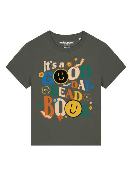 watapparel watapparel T-Shirt Frauen Good day to read a book, Khaki, – Produktbild 2 von 3