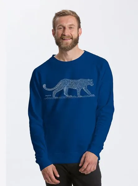 Peaces.bio - handbedruckte Biomode Peaces.bio - handbedruckte Biomode Bio Herren-Sweatshirt Leopard, Königsblau, – Produktbild 1 von 2