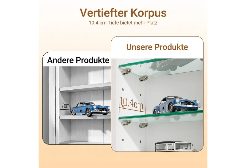 SoBuy Hängevitrine FSB114-E, Wandvitrine mit Sensor-LED-Licht, schmaler Hängeschrank (1er Set) Sammlervitrine mit 2 Glastüren, 4 verstellbaren Glasböden und 4 Haken, Weiß, – Produktbild 5 von 5