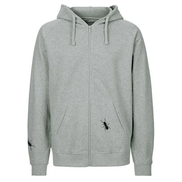 HANDGEDRUCKT HANDGEDRUCKT "Ameisen" Männer Zip-HOODY aus reiner Biobaumwolle (kbA), Grey, – Produktbild 2 von 4