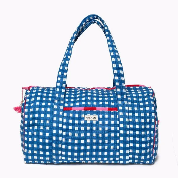 KIKOONI KIKOONI handgefertigte große Baumwolltasche "K. Shopper", Happy checks blue, – Produktbild 1 von 4