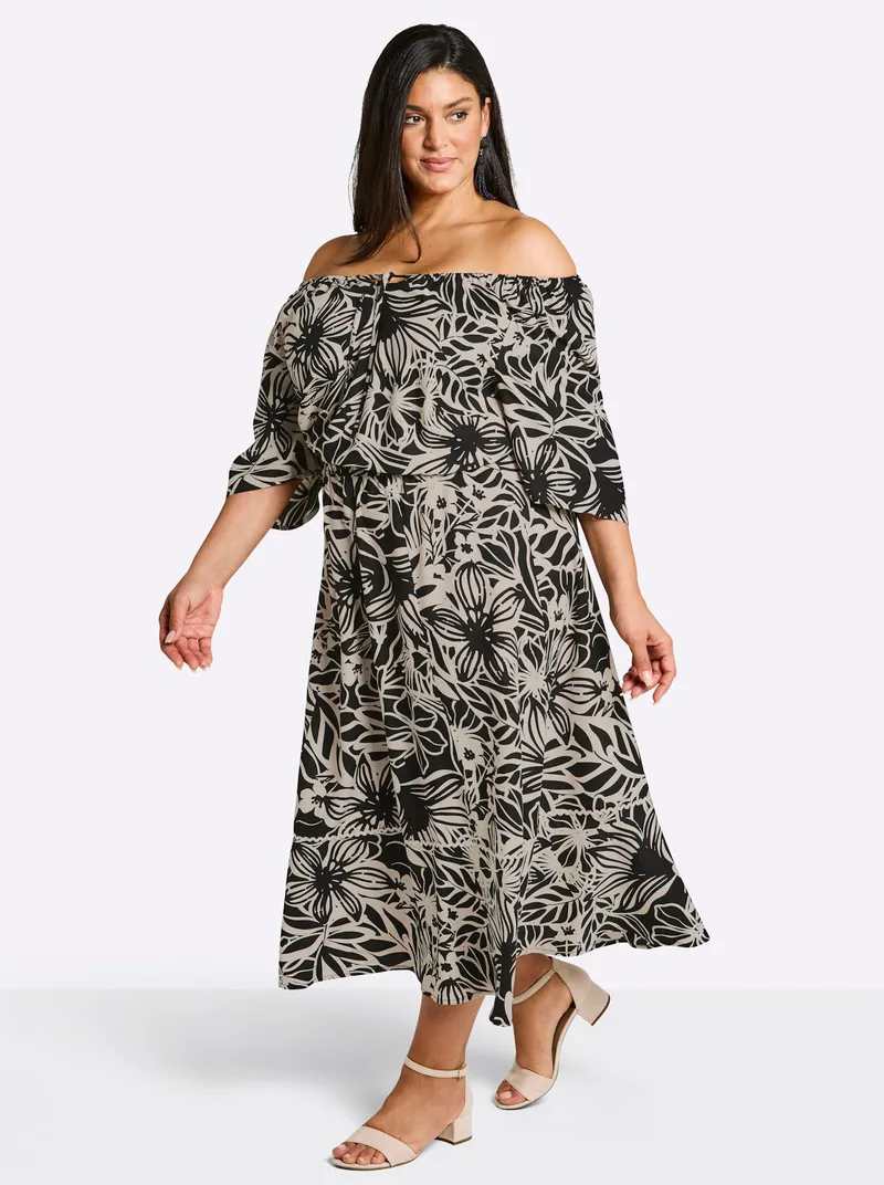 sheego Maxikleid, Schwarz-sand-bedruckt, – Produktbild 1 von 2