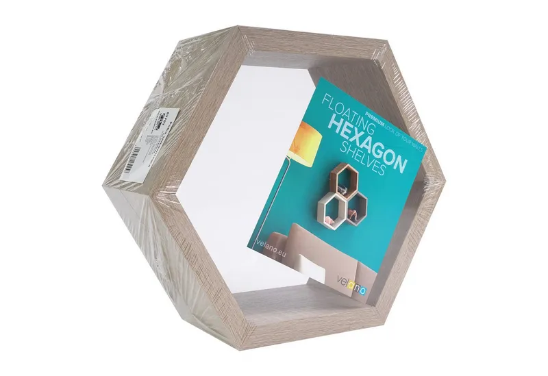 Domax Wandregal Wand‑Regal Sechseck Eiche dekoratives Wandboard in sechseckiger Form – Produktbild 3 von 4