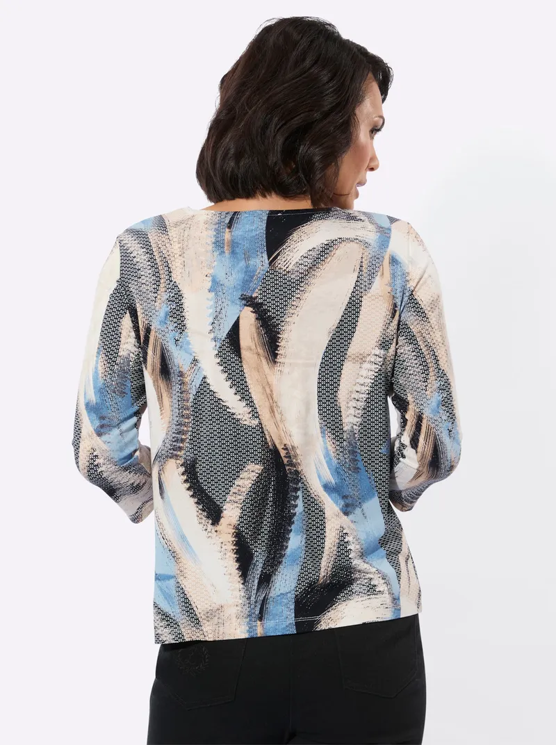 Witt Rundhalsshirt mittelblau-camel-bedruckt, Mittelblau-camel-bedruckt, – Produktbild 2 von 2