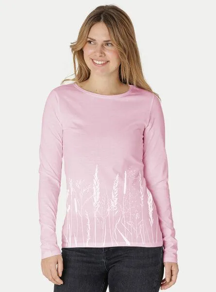 Peaces.bio - handbedruckte Biomode Peaces.bio - handbedruckte Biomode Bio-Damen-Langarmshirt Gräservielfalt, Rosa, – Produktbild 1 von 2
