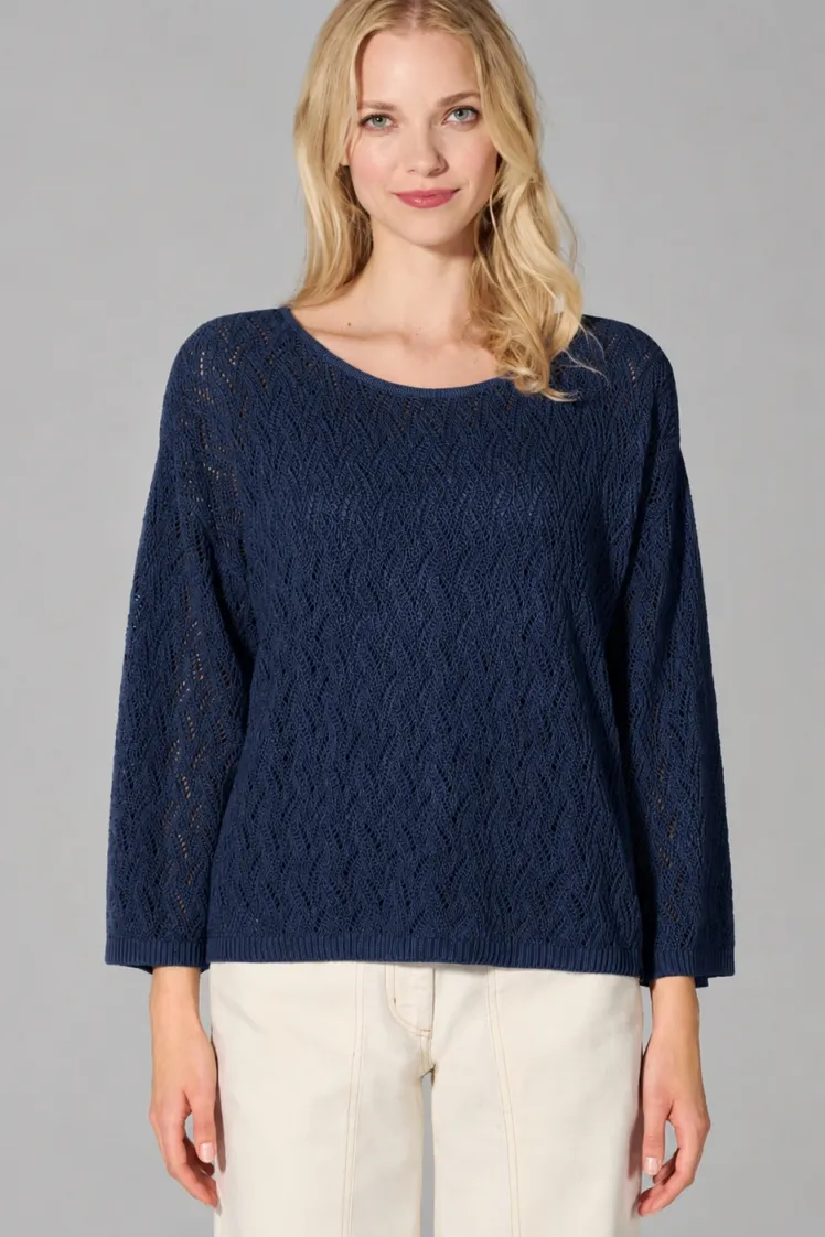 HempAge Hempage Damen vegan Pullover Mit Lochmuster Marineblau, Blau, – Produktbild 2 von 2