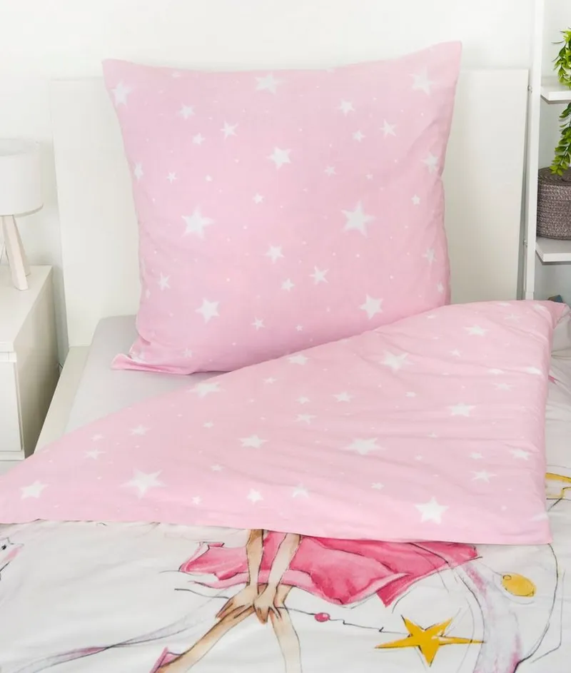 Baby Best Baby Best Babybettwäsche Little Fairy, Flanell, mit niedlichem Feen-Motiv, Rosa|weiß, – Produktbild 5 von 5