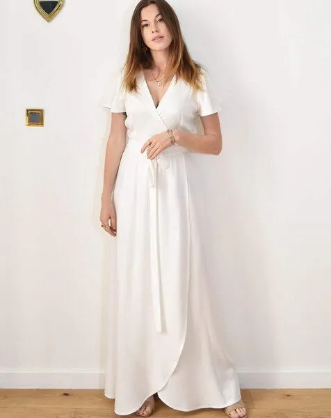 Aatise Brautkleid - Wickelkleid mit Schmetterlingsärmel Zermonie weiß Aatise 100% EcoVero, Weiß, – Produktbild 1 von 3