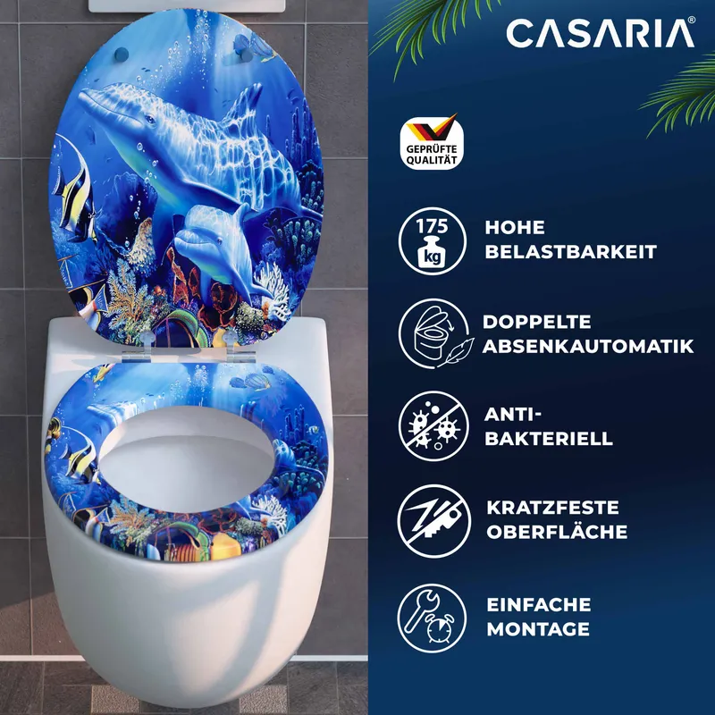 Casaria® Toilettensitz Sealife mit Absenkautomatik, Blau, – Produktbild 2 von 2
