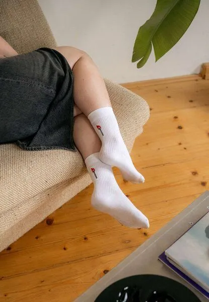 MELA MELA Gerippte Socken Stickerei 1 Paar aus 100% Bio-Baumwolle, Weiss / match, – Produktbild 2 von 5