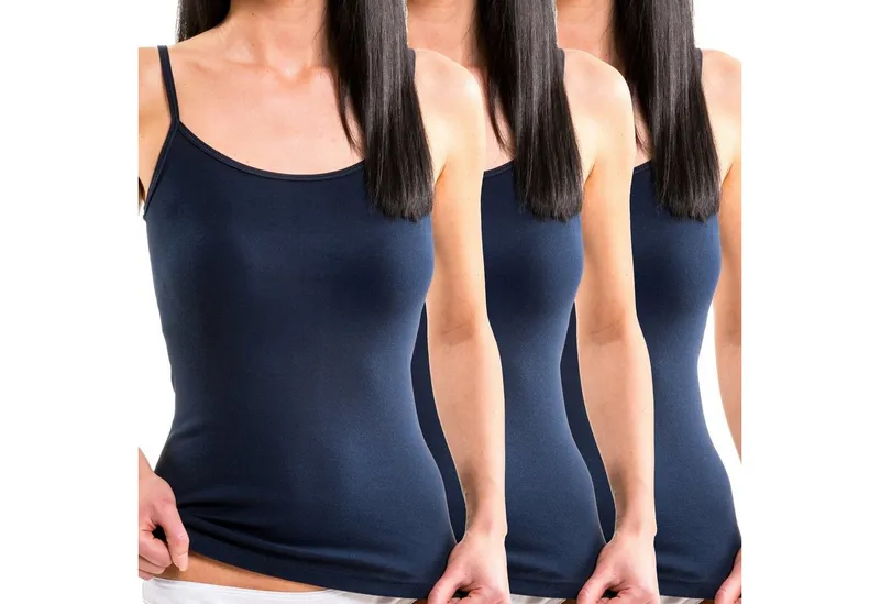 HERMKO Achseltop 1560 (Pack, 3er) Träger Top, Bio-Baumwolle, Spaghettiträger, Shirt, Basic, Blau, – Produktbild 1 von 2