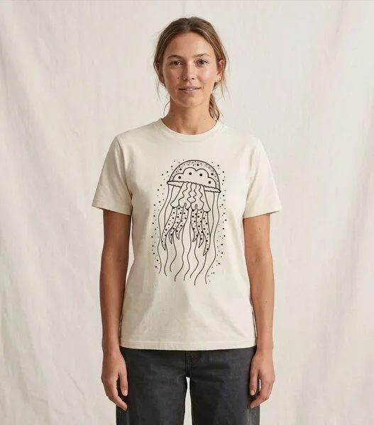 vis wear vis wear Qualle - Göttin im Ozean - Pure Natural Bio Baumwolle Shirt - Front Print, Natural, – Produktbild 2 von 4