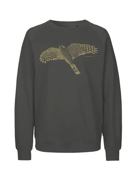 Peaces.bio - handbedruckte Biomode Peaces.bio - handbedruckte Biomode Bio Damen-Sweatshirt Loose Fit Sperber, Graphitgrau, – Produktbild 1 von 2