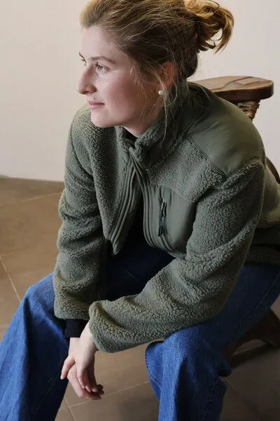 Kultgut Kultgut ProEarth- New Recycling Generation - Kuschelige Sherpa Fleecejacke / With Love, Grün, – Produktbild 4 von 8