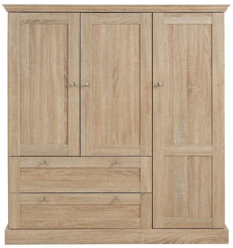 OTTO home Kleiderschrank Binz, Wäscheschrank, Mehrzweckschrank, skandinavischer Landhausstil (B/H/T ca. 122/130/35 cm) viele Stauraummöglichkeiten, Metallgriffe, Türen mit Rahmen/ Kassetten, Beige, – Produktbild 4 von 5