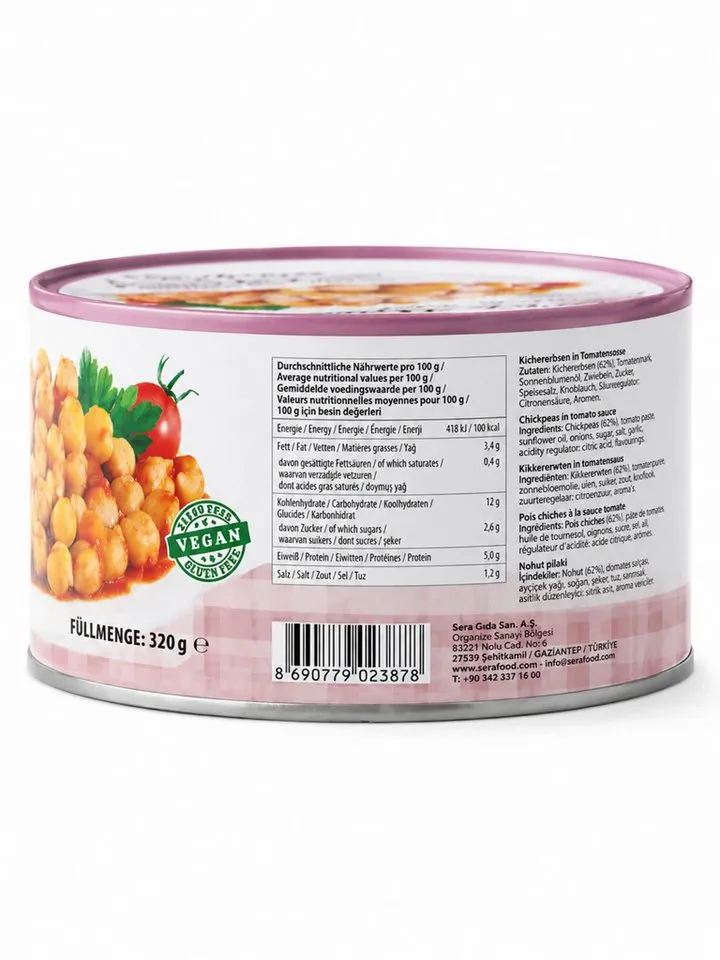 SERA FOOD Fertiggericht Kichererbsen in Tomatensauce – mediterran & servierfertig, (Vegane Konserven), Spezialität, servierfertig, vegan/vegetarisch, hochwertige Zutaten – Produktbild 2 von 3