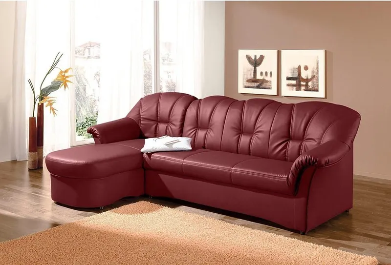 DOMO collection Ecksofa Papenburg, zeitlose Rückensteppung, elegante Formensprache, L-Form, in großer Farbvielfalt, wahlweise mit Bettfunktion, Rot, – Produktbild 2 von 5
