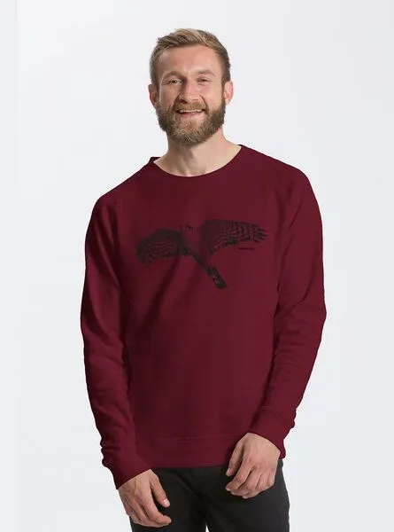 Peaces.bio - handbedruckte Biomode Peaces.bio - handbedruckte Biomode Bio Herren-Sweatshirt Sperber, Bordeaux, – Produktbild 1 von 2