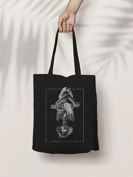 Bio-Baumwolltasche bedruckt - Skelett - Fairtrade - schwarz // ShellyCreates – Produktbild 1 von 4