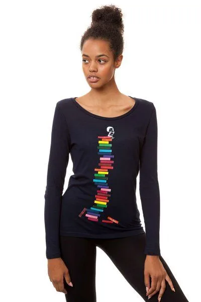 FellHerz FellHerz Damen Longsleeve Books Girl Bio Fair, Navy (blau), – Produktbild 2 von 4