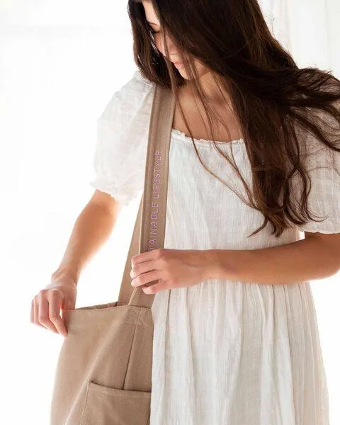 TINTOK TINTOK Mira Canvas Tasche 100 % Bio-Baumwolle GOTS-zertifiziert, Mocha/purple, – Produktbild 2 von 4