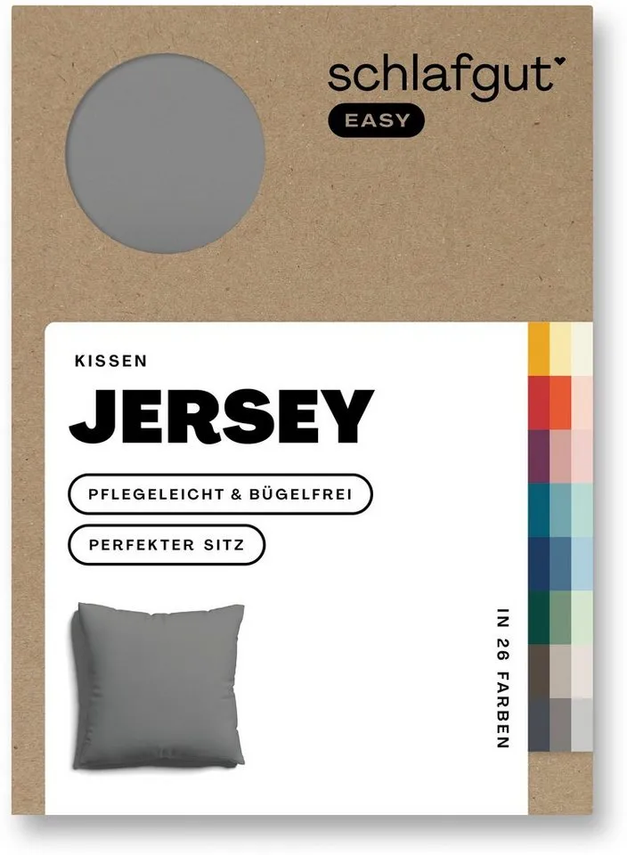 Schlafgut Schlafgut Kissenbezug EASY JERSEY Kissenhülle 100% Baumwolle, weicher Edel-Jersey, bügelfrei, (1 Stück), mit farblich angepasstem Reißverschluss, pflegeleicht, formstabil, Grau, – Produktbild 3 von 5