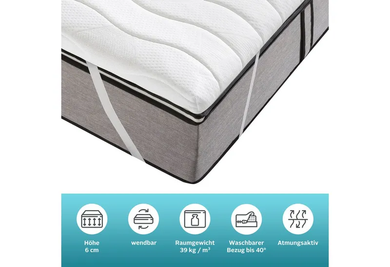 OTTO home, Topper Tornby Topper 90x200 cm,180x200 cm, in 4 Härtegraden, Tencel™ Bezug, 6 cm hoch, Komfortschaum, Matratze & Boxspringbett, Hausstauballergiker geeignet, langlebig, Weiß, – Produktbild 1 von 5