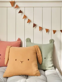 Vertbaudet Deko-Kissen mit Tier-Gesicht und Ohren Musselin-Bezug abnehmbar Kinderzimmer personalisierbar zimt – Produktbild 1 von 1