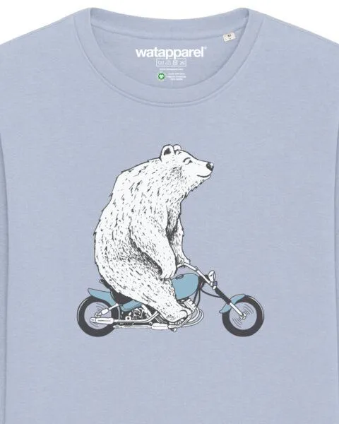 watapparel watapparel Sweatshirt Unisex Bär auf Bike, Serene blue, – Produktbild 3 von 4