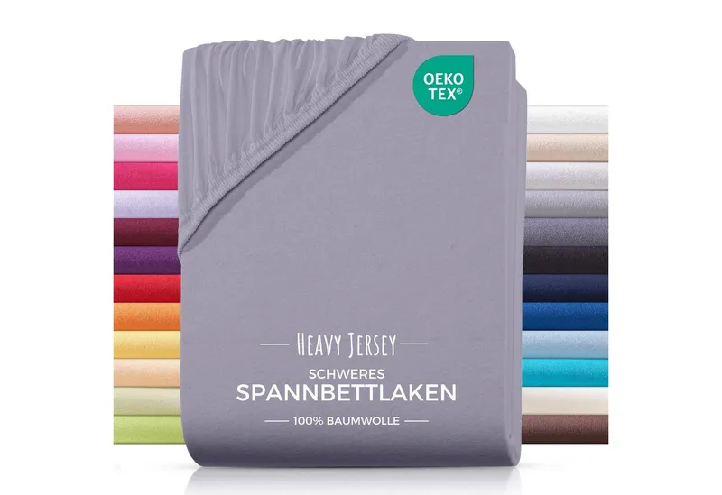 Carpe Sonno Spannbettlaken Heavy Jersey 90x200 100x200 120x200 140x200 160x200 180x200 200x200, Jersey, Gummizug: rundum, (1 Stück), Weiches Spannbetttuch Bügelfrei, Bettlaken 90x200 Grau, Grau, – Produktbild 2 von 5