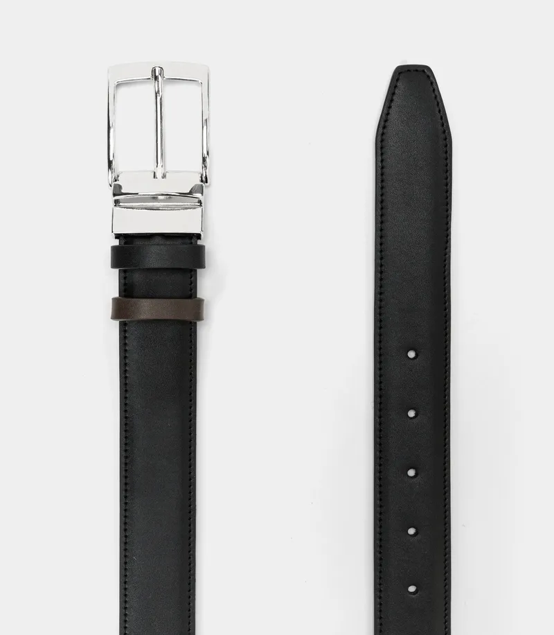 Solari Milano Solari Milano Herren vegan Gürtel Reversible Schwarz & Braun, Schwarz, – Produktbild 1 von 2