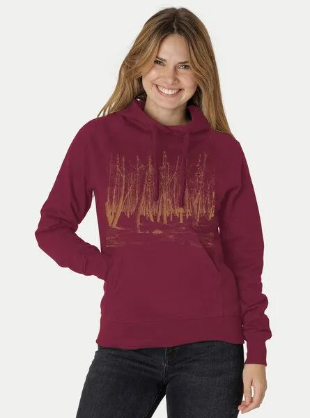 Peaces.bio - handbedruckte Biomode Peaces.bio - handbedruckte Biomode Damen Hoodie Woodland, Bordeaux, – Produktbild 2 von 2
