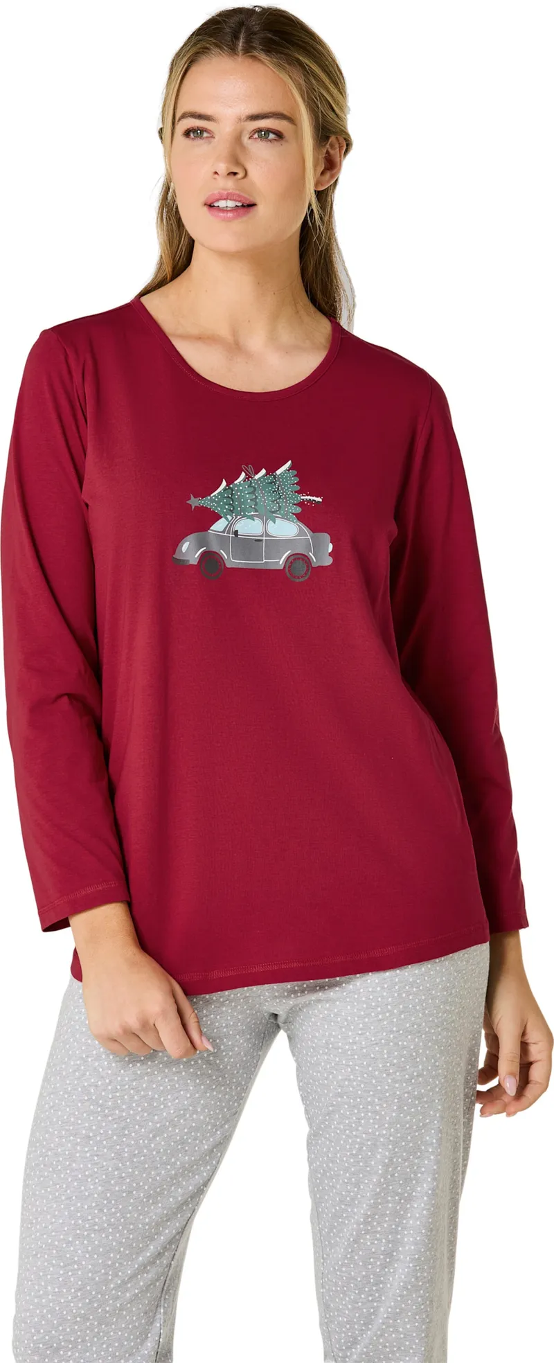 Comtessa Schlafanzugshirt, Rot-anthrazit, – Produktbild 2 von 2