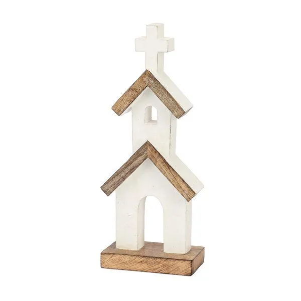 El Puente El Puente Deko-Figur "Kirche" | Fair Trade & Handmade aus Indien, Braun,weiß, – Produktbild 1 von 2