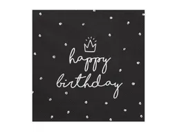 partydeco Papierserviette, Servietten Happy Birthday 33x33cm Krone / Punkte 20 Stück schwarz – Produktbild 1 von 1