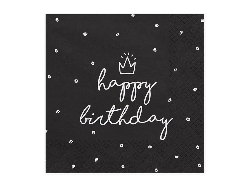 partydeco Papierserviette, Servietten Happy Birthday 33x33cm Krone / Punkte 20 Stück schwarz, Schwarz, – Produktbild 1 von 1