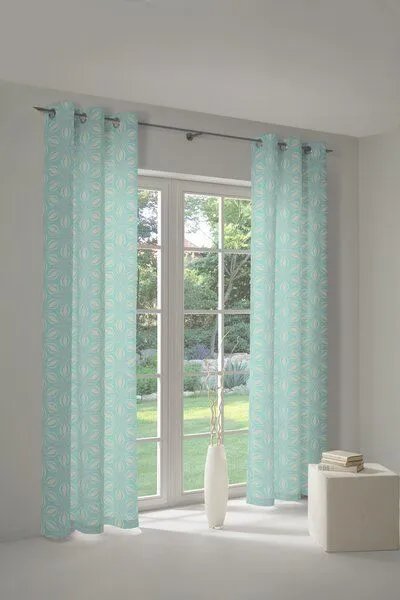 Nature by Adam Nature by Adam Vorhang aus 100% Bio-Baumwolle - Made in Germany - Retro Floret, Türkis, – Produktbild 7 von 7