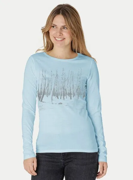 Peaces.bio - handbedruckte Biomode Peaces.bio - handbedruckte Biomode Damen Langarmshirt Woodland, Hellblau, – Produktbild 1 von 2