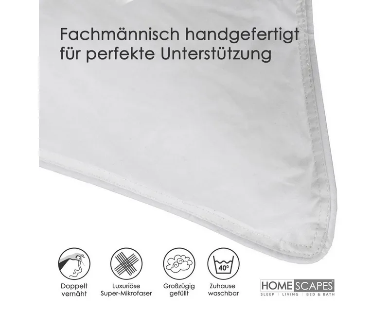 Homescapes Federkissen 4 Kopfkissen 48 x 74 cm im Set, Federkissen mit 100% Federfüllung, Füllung: 100% Entenfedern, Rückenschläfer, Seitenschläfer, Weiß, – Produktbild 4 von 5
