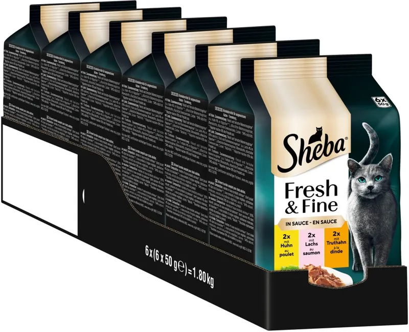 Sheba Sheba SHEBA® Fresh & Fine in Sauce mit Huhn, Lachs und Truthahn 6 x 6 x 50g, Nassfutter für: Katze – Produktbild 1 von 2