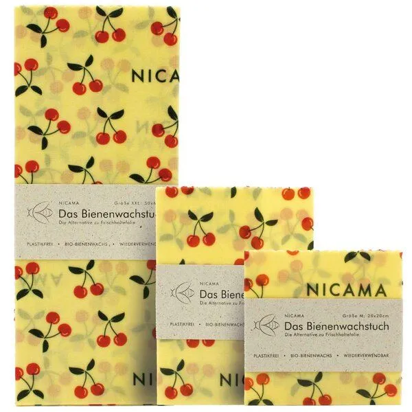 NICAMA NICAMA Bienenwachstücher 3er Set (M + L + XXL), Knackige kirsche, – Produktbild 1 von 4