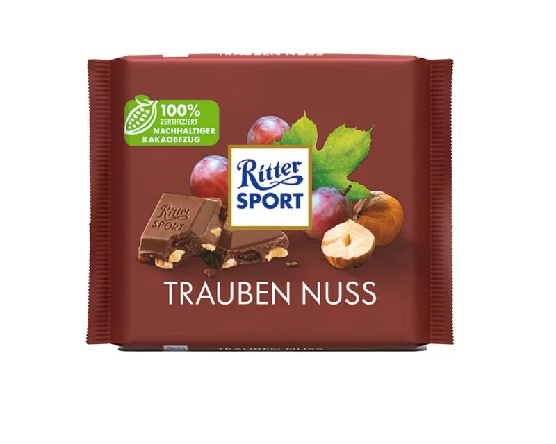 Ritter Sport Ritter Sport Schokolade, Ritter Sport Trauben Nuss mit Sultaninen und Haselnussstücken 100g – Produktbild 2 von 3