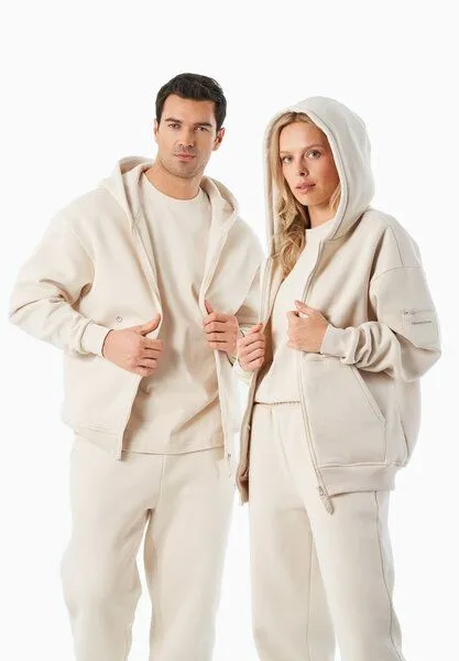 ORGANICATION ORGANICATION JENNA | Essentials Travel Unisex Full Zip-Hoodie aus Bio-Baumwolle und recyceltem Polyester, Off white, – Produktbild 1 von 4