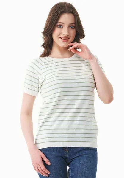ORGANICATION ORGANICATION Strickshirt aus Bio-Baumwolle, Off white/matcha green, – Produktbild 1 von 4