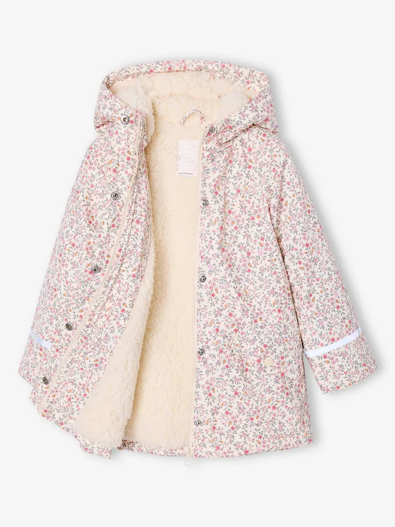 Vertbaudet Warme Regenjacke mit Teddyfleece-Futter Mädchen, Mehrfarbig, – Produktbild 2 von 4