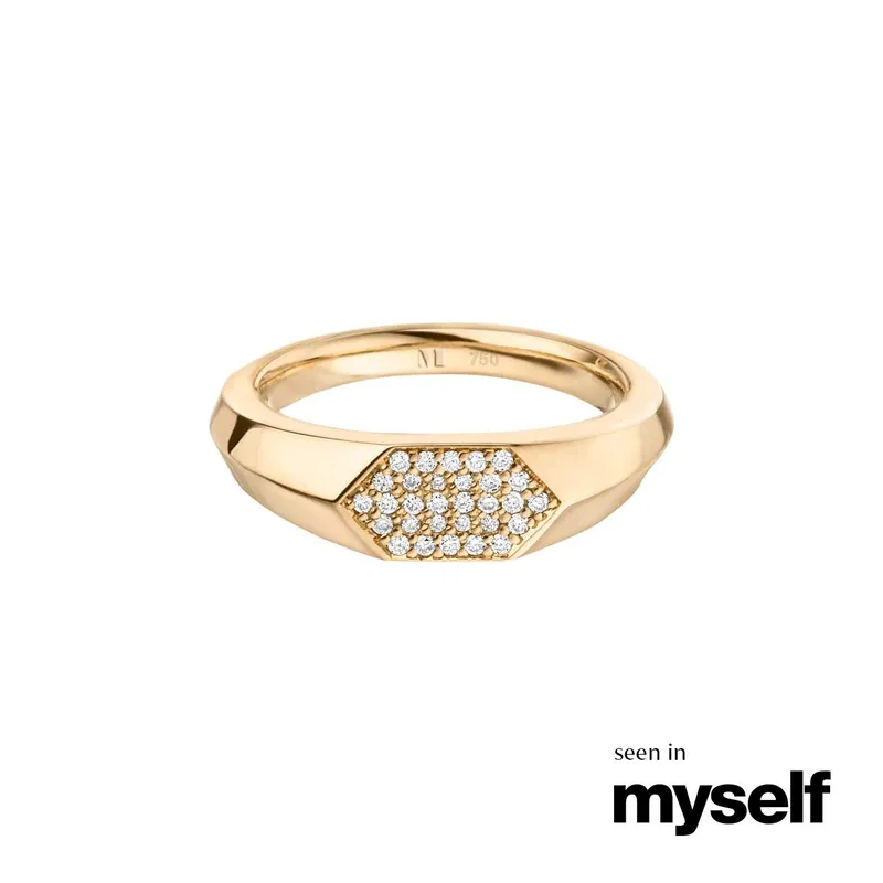 Maren Jewellery Sunray Signet Ring - 50 / 18K Gelbgold & Labordiamanten – Produktbild 1 von 1