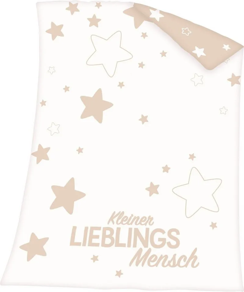 Baby Best Babydecke Kleiner Lieblingsmensch, Baby Best, mit Schriftzug und Sternen, Kuscheldecke, Beige, – Produktbild 1 von 2