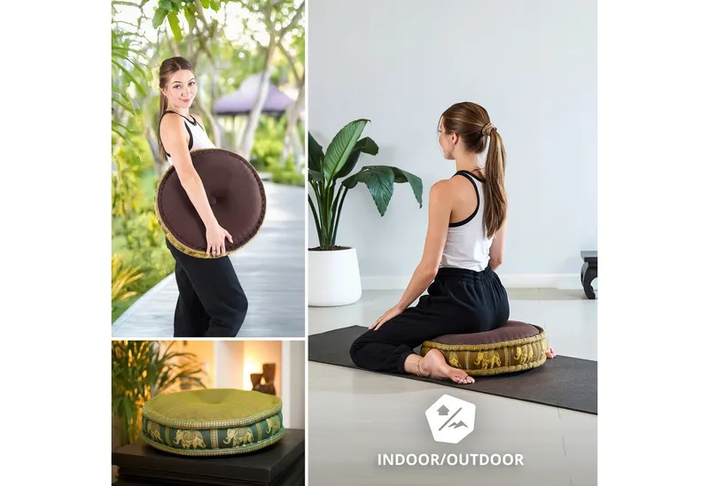 livasia Meditationskissen Zafukissen groß (Deluxe) - 45x15cm, Kapok, vegan, handgefertigt, Braun, – Produktbild 3 von 5
